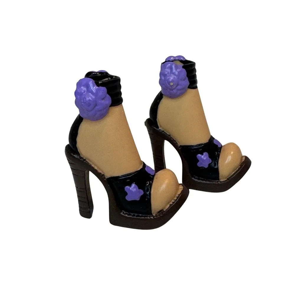 Barbie My Scene Doll High Heel Sandals Shoes Purple Black Ankle Strap‎ Open Toe